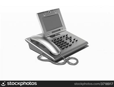 Stylish office phone with copyspace (Metallic modern style office phone with large display)