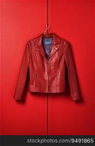 Stylish Red Leather Jacket on red background