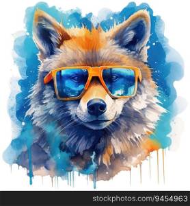 Stylish Wolf Wearing Glasses, Wildlife Fashion. AI generated image