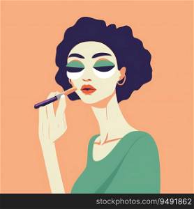 Stylish Woman Applying Makeup lined minimal illustration