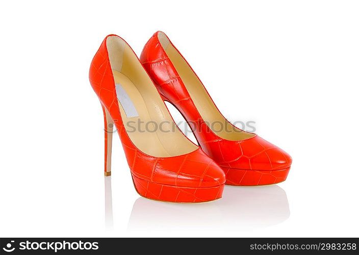 Stylish woman shoes on white in fashion concept
