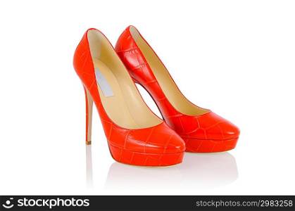 Stylish woman shoes on white in fashion concept