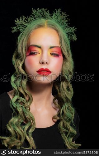 Stylish Woman with Dyed Hairs and Extravagant Makeup
