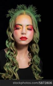 Stylish Woman with Dyed Hairs and Extravagant Makeup