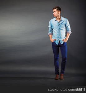 stylish young brunet in jeans shirt