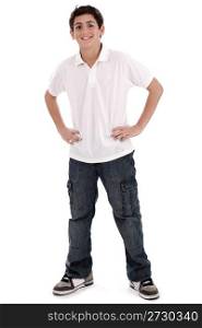 Stylish young teenager full length isolated on white background
