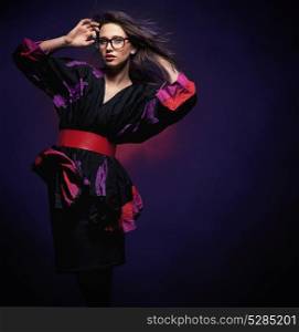Stylish, young woman wearing japanese kimono
