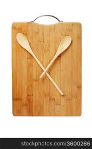 stylized clock - cutting board and wooden spoons isolated on a white background