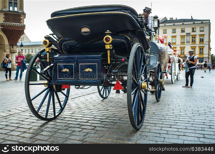 stylized coach in the market square of Krakow