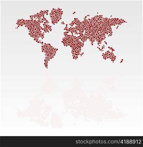 Stylized dotted world map with reflection in vector format