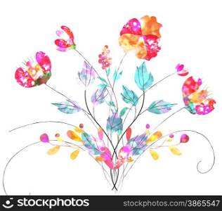 Stylized Poppy flowers watercolor