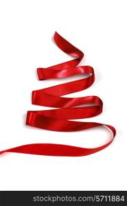 Stylized red ribbon Christmas tree isolated on white background