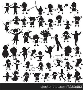 Stylized silhouettes of happy children