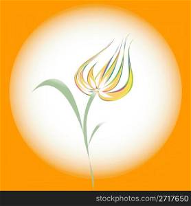 Stylized tulip on a warm background. Digital illustration.