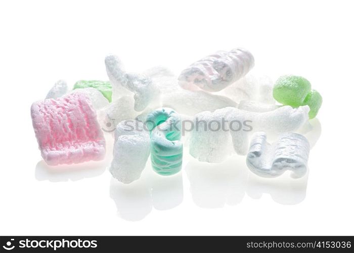 Styrofoam packing material pieces isolated on white background