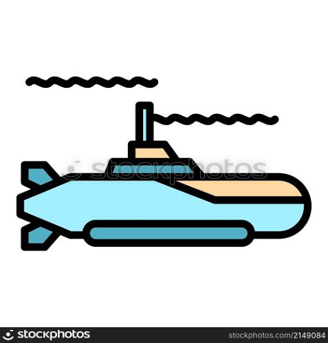Submarine ship icon. Outline submarine ship vector icon color flat isolated. Submarine ship icon color outline vector
