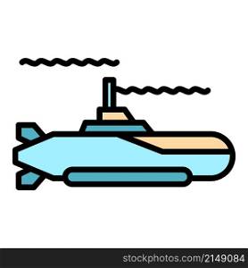 Submarine ship icon. Outline submarine ship vector icon color flat isolated. Submarine ship icon color outline vector