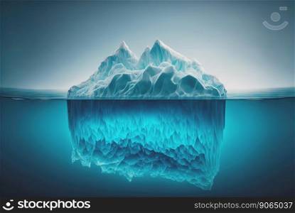 Submerged iceberg in a ocean. Splitwater image of white ice huge lump in water. Antarctic landscape. Generative AI.. Submerged iceberg in a ocean. Splitwater image of white ice huge lump in water. Antarctic landscape. Generative AI
