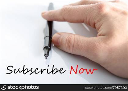 Subscribe now hand concept isolated over white background