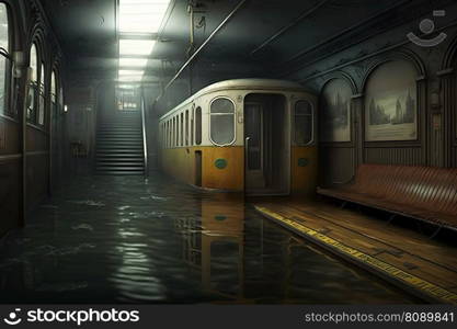 subway flood. post-apocalypse concept. Neural network AI generated art. subway flood. post-apocalypse concept. Neural network AI generated