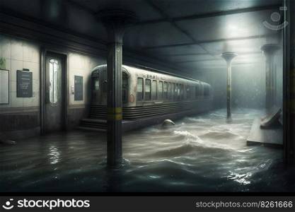 subway flood. post-apocalypse concept. Neural network AI generated art. subway flood. post-apocalypse concept. Neural network AI generated