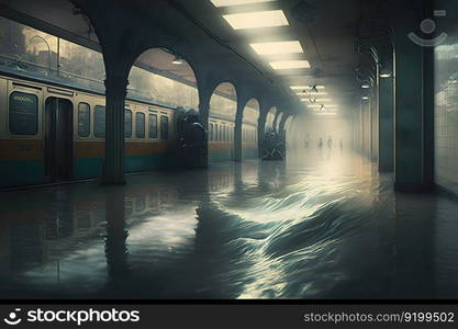 subway flood. post-apocalypse concept. Neural network AI generated art. subway flood. post-apocalypse concept. Neural network AI generated