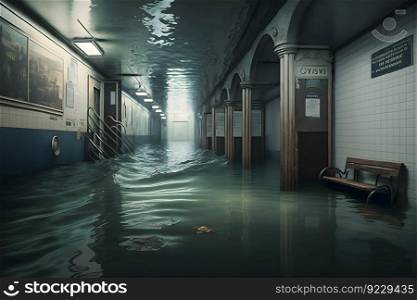 subway flood. post-apocalypse concept. Neural network AI generated art. subway flood. post-apocalypse concept. Neural network AI generated