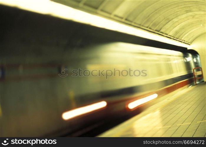 Subway Going Through Tunnel