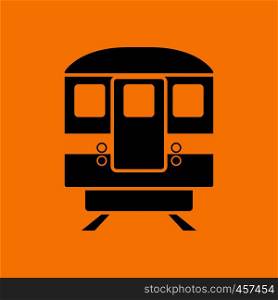 Subway train icon front view. Black on Orange background. Vector illustration.