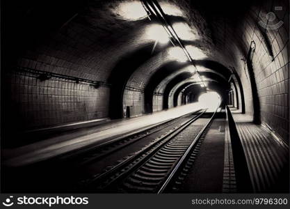 Subway underground, train in motion, travel and modern transportation concept. Subway underground, train in motion