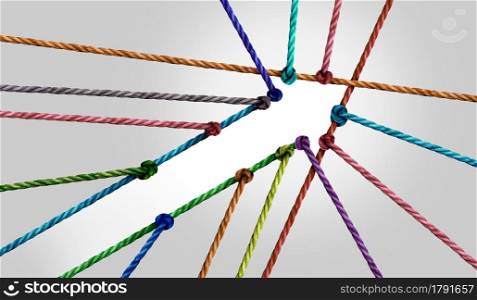 Success business arrow connection as diverse ropes united together to form a shape of positive diversity achievement.