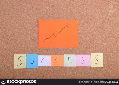 success concept (keyword and chart) with colorful note papers on a bulletin board