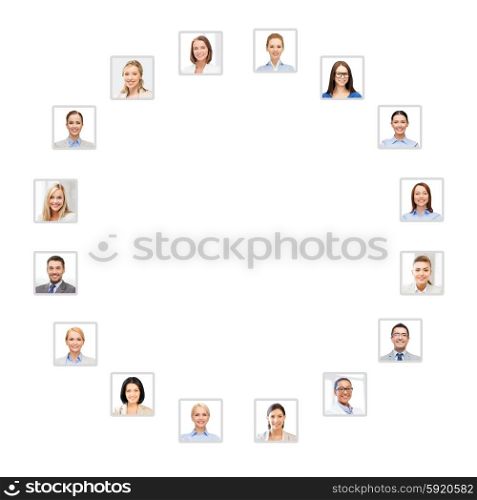 success concept - many business people portraits in circle. many business people portraits in circle