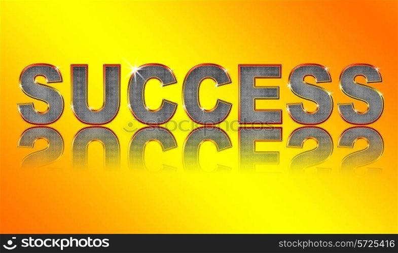 Success - golden letters over yellow background with reflection