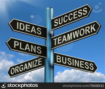 Success Ideas Teamwork Plans Signpost Showing Business Plans And Organization. Success Ideas Teamwork Plans Signpost Shows Business Plans And Organization