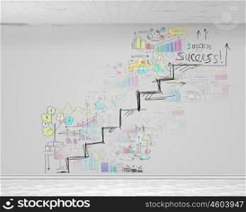 Success ladder. Background image of ladder of success drawn on wall