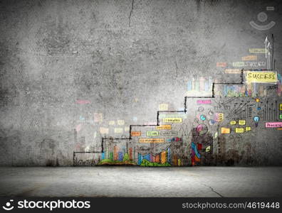 Success ladder. Background image of ladder of success drawn on wall