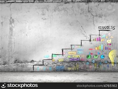 Success ladder. Background image of ladder of success drawn on wall