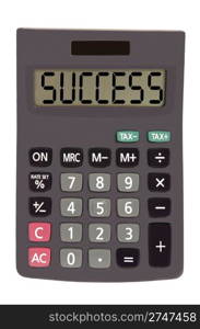 success on display of an old calculator on white background