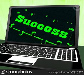 . Success On Laptop Showing Solutions And Accomplishments
