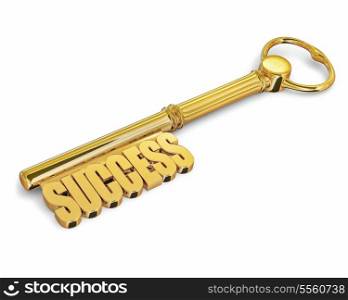 Success wealth prosperity concept - golden key to success made of gold isolated on white background