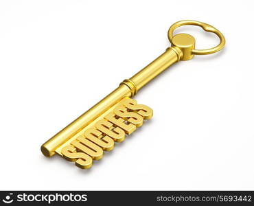 Success wealth prosperity concept - golden key to success made of gold isolated on white background