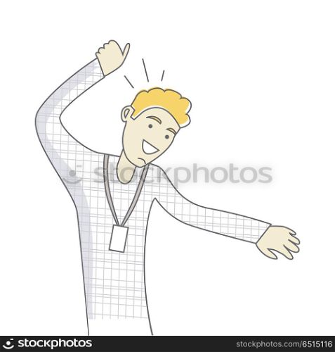 Successful Business man Dancing. Happy Person.. Successful business man dancing. Happy person. Banner with lucky successful business man. Funny student. Gentleman at the party having fun. Happiest moment in life. Vector illustration