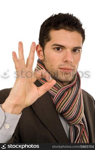 successful business man showing three fingers isolated on white