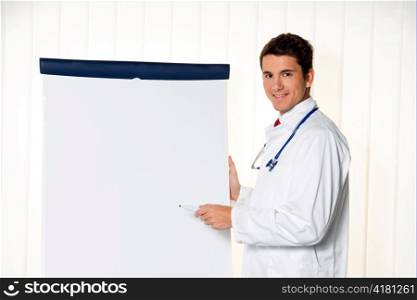 successful business man with a flip chart during a presentation in meeting