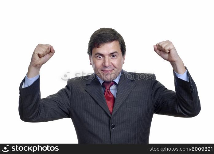 successful business man with arms isolated on white