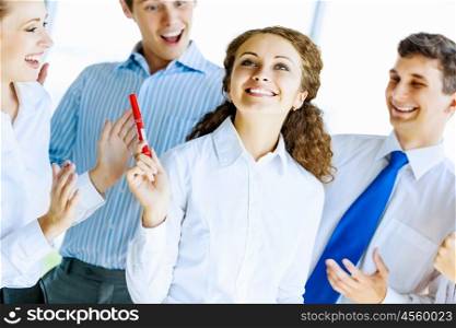 Successful business people. Image of young businesspeople celebrating. Success concept