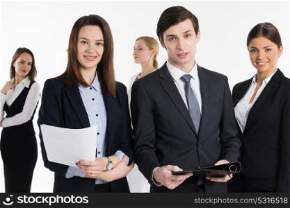 Successful business people. Successful business people group team standing together isolated over white background