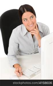 Successful business woman at office thinking sitting table working computer