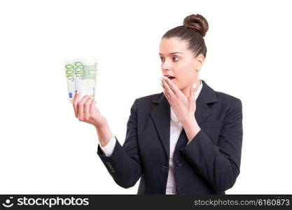 Successful business woman showing some banknotes
